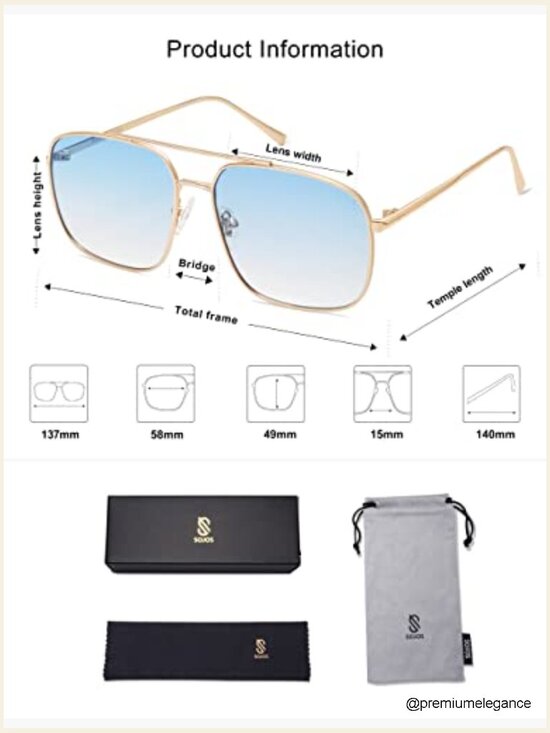Trendy Square Aviator Sunglasses, Gold Frame, UV400 Protection
